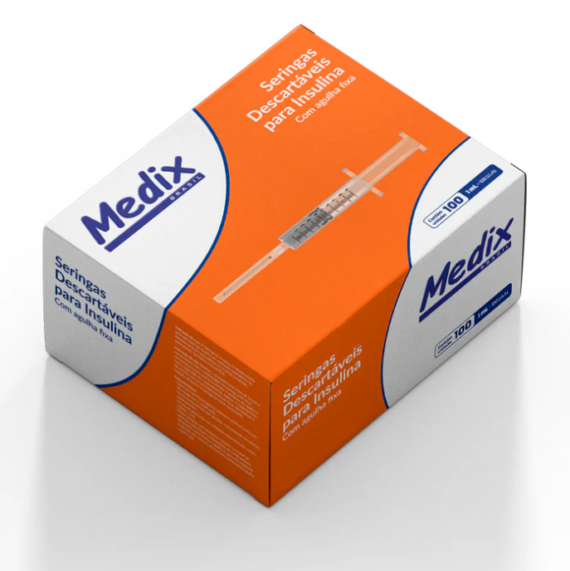 Seringa de Insulina 1ml com Agulha Fixa Caixa c/ 100 un.