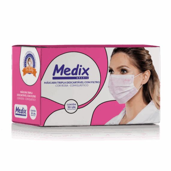 Máscara Tripla Com Filtro (BFE) Rosa - Caixa 50 un.